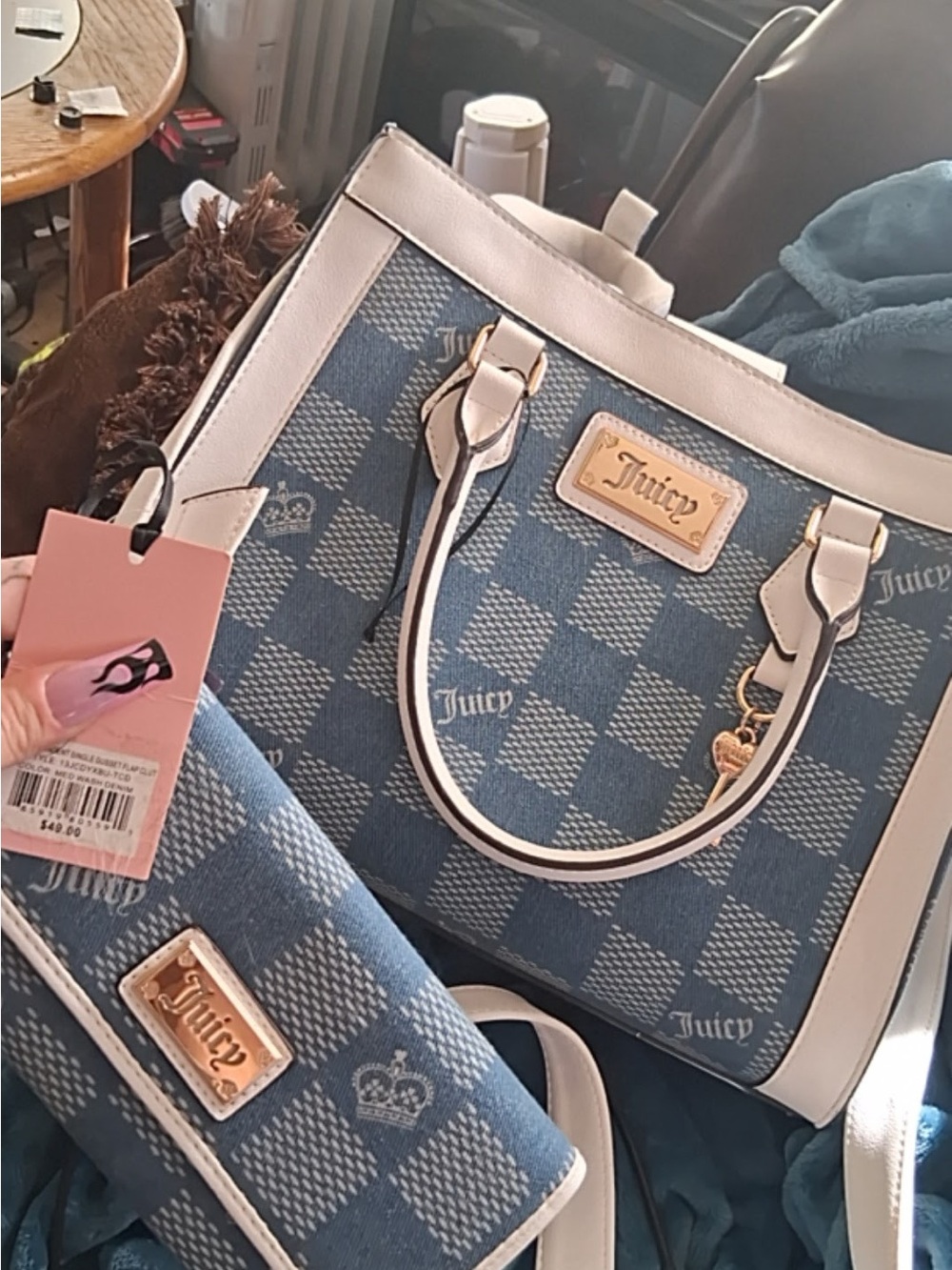Juicy Couture Y2K Miss Independent Denim Crossbody and Matching Wallet Set 👑💙